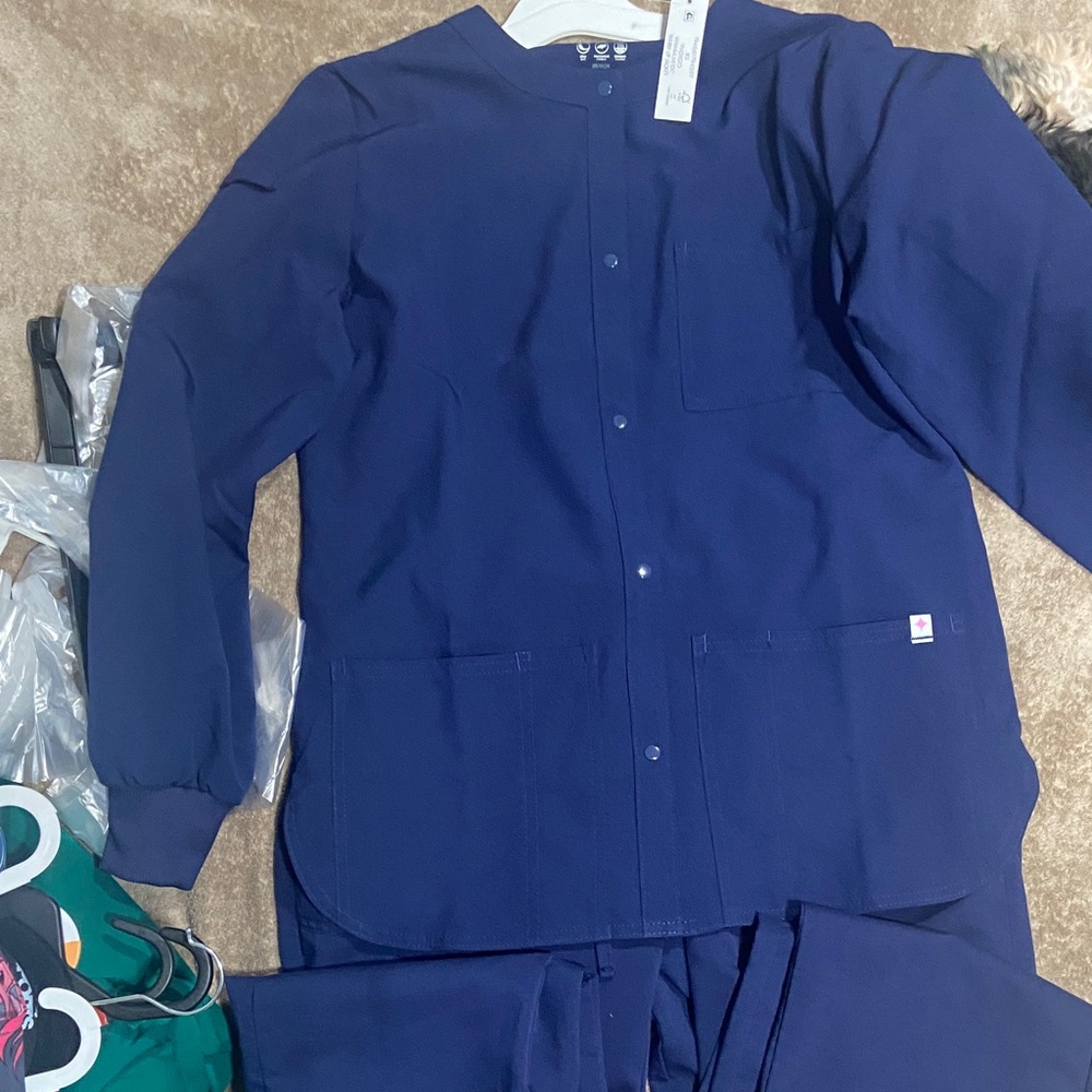 Scrubstar Royal Blue Button-Up Scrub Top& 2 royal blue reg scrub bottoms